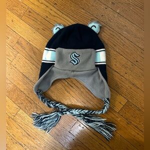 Kids toddler seattle kraken hockey buoy ears trapper hat beanie